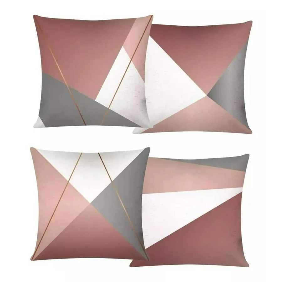 Kit com 4 Capas de Almofada Decorativas 45x45 – Marmorizado Rosa e Cinza