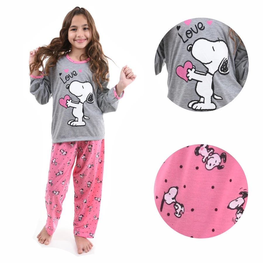 Pijama Infantil Feminino Longo Snoopy – Inverno Manga Longa - Imagem 3