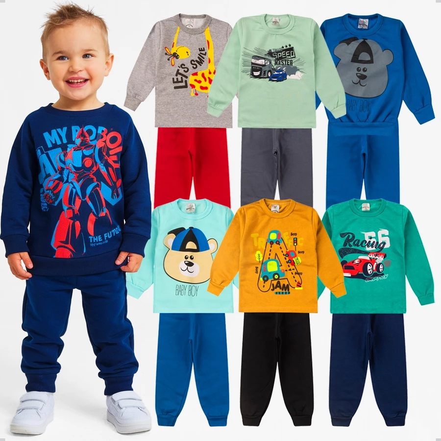 Kit 6 Peças Moletom Infantil Menino Conjunto 1 ao 14 Masculino Inverno Manga Longa