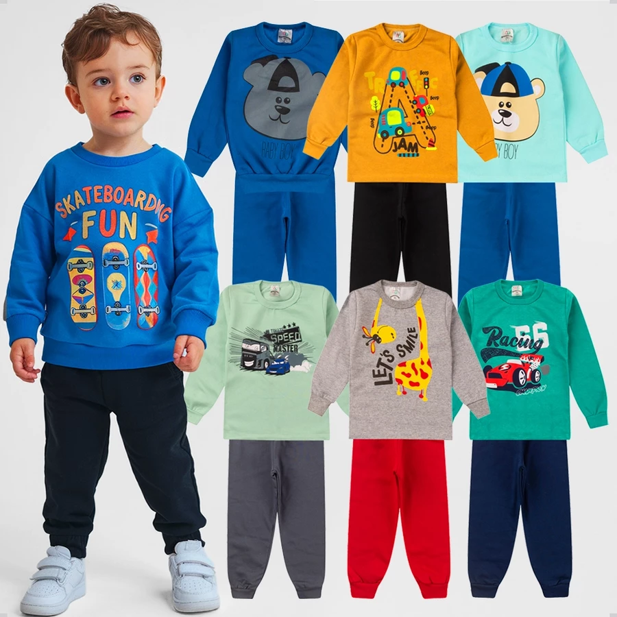 Kit 6 Peças Moletom Infantil Menino Conjunto 1 ao 14 Masculino Inverno Manga Longa - Imagem 4
