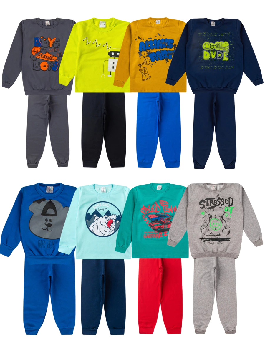 Kit 6 Peças Moletom Infantil Menino Conjunto 1 ao 14 Masculino Inverno Manga Longa - Imagem 3