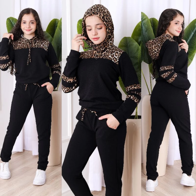 Conjunto Moletom infanto-juvenil bicolor com capuz Tendência Outono e inverno - Imagem 2
