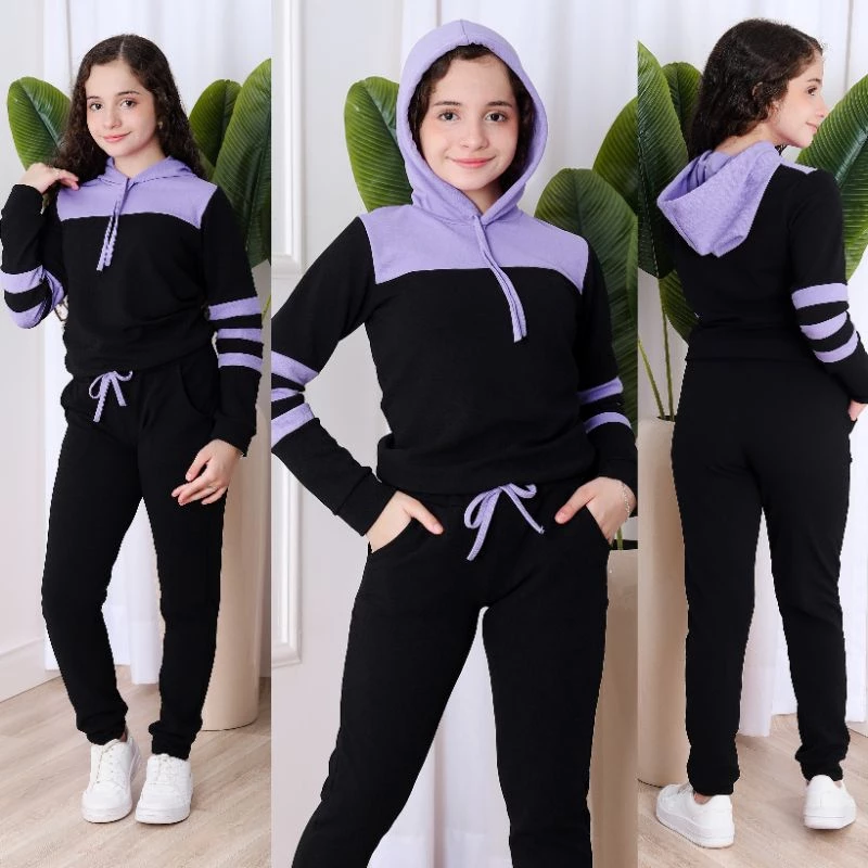 Conjunto Moletom infanto-juvenil bicolor com capuz Tendência Outono e inverno - Imagem 4