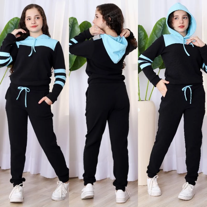 Conjunto Moletom infanto-juvenil bicolor com capuz Tendência Outono e inverno - Imagem 5