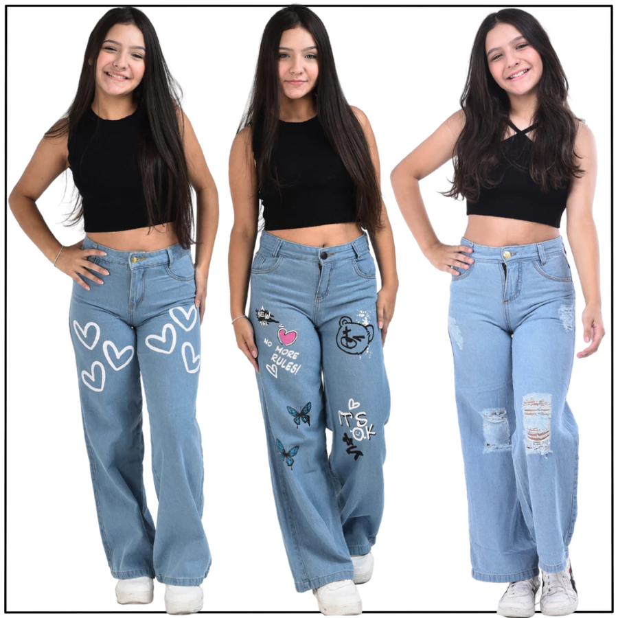 Kit 3 Calças Jeans Wide Leg Menina Infantil e Juvenil - Imagem 5
