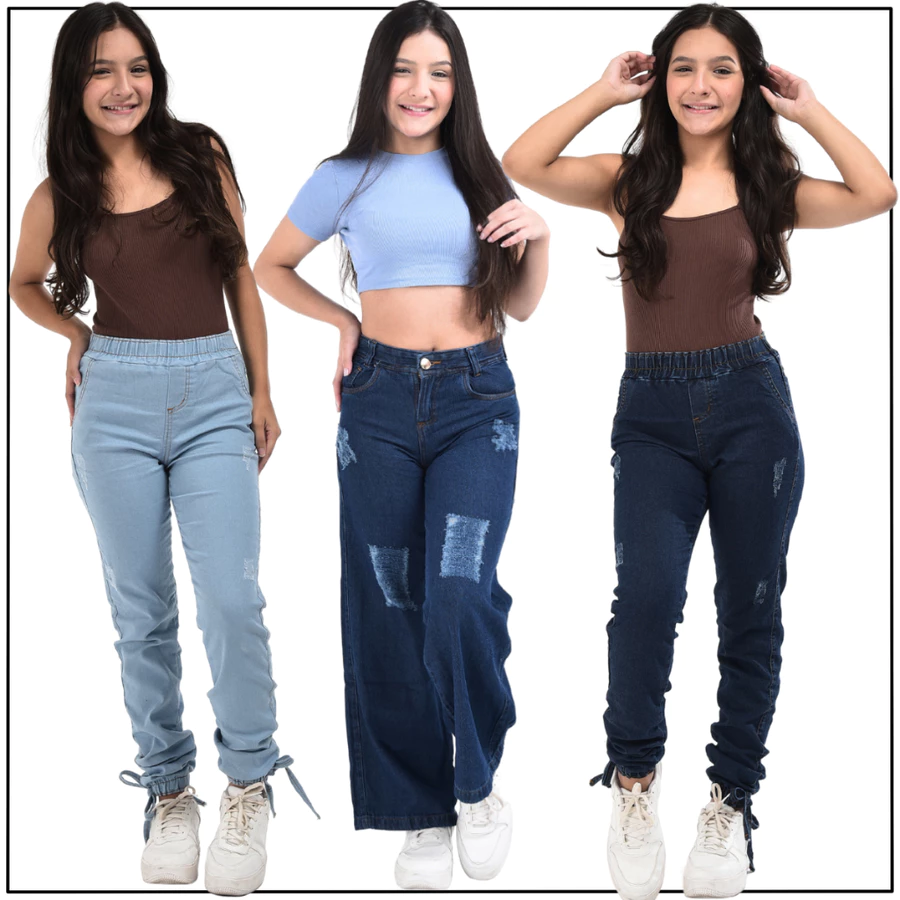 Kit 3 Calças Jeans Wide Leg Menina Infantil e Juvenil - Imagem 6