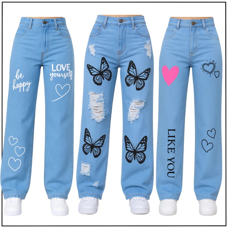 Kit 3 Calças Jeans Wide Leg Menina Infantil e Juvenil