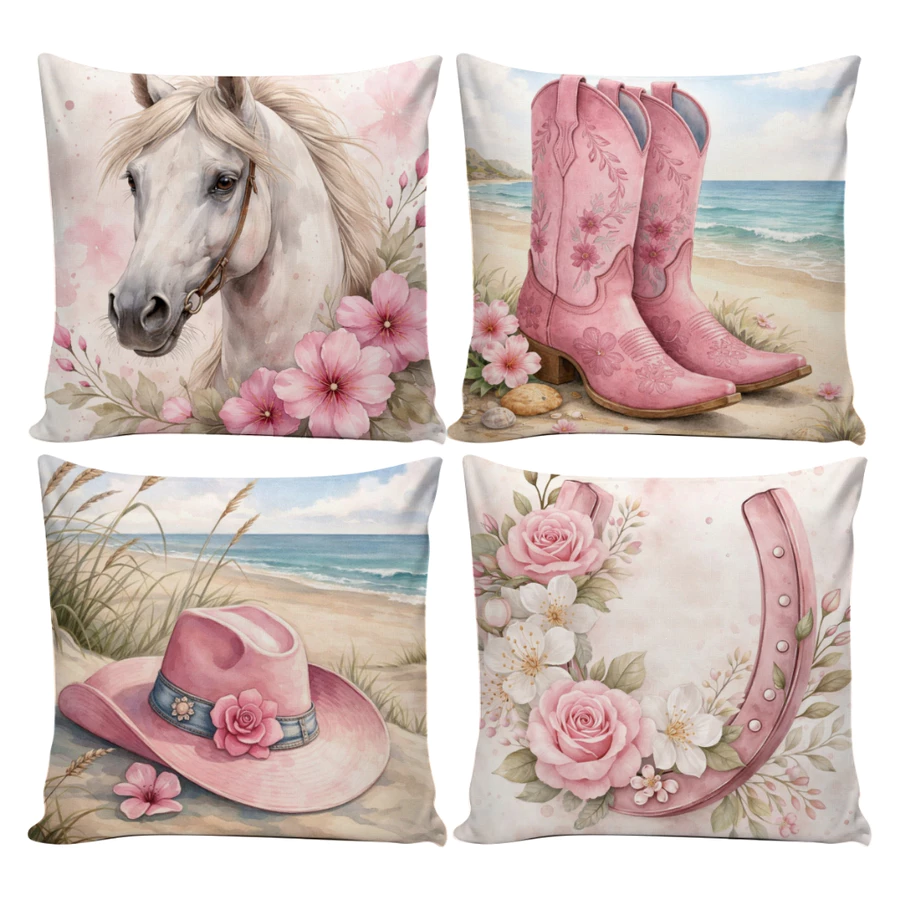 KIT COM 4 CAPAS DE ALMOFADA COWGIRL VINTAGE 45x45cm