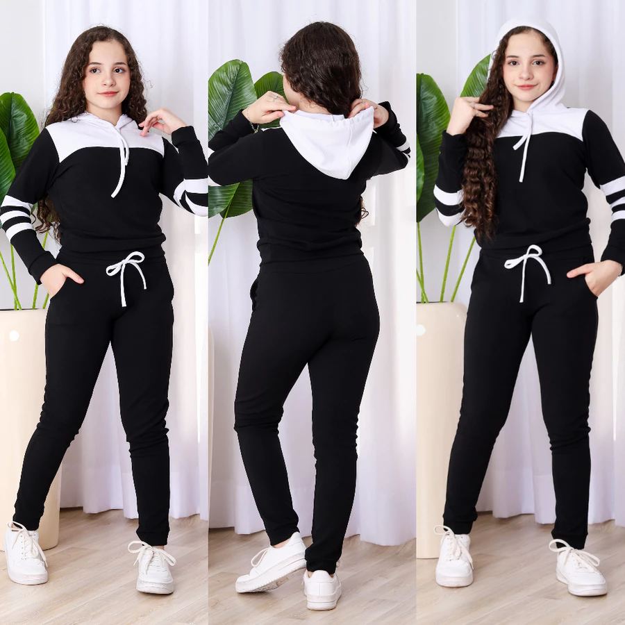 Conjunto Moletom infanto-juvenil bicolor com capuz Tendência Outono e inverno - Imagem 6