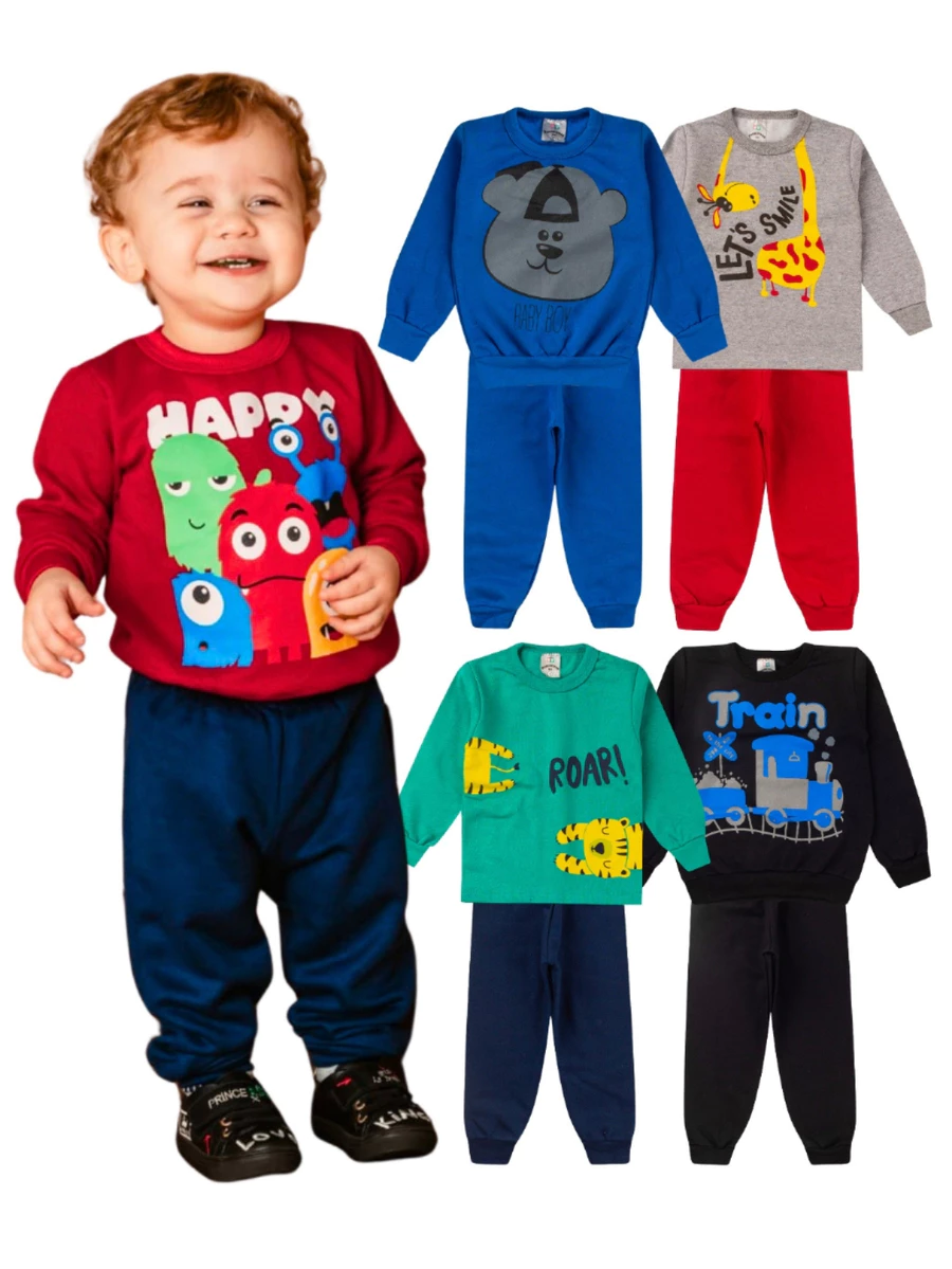 Kit 6 Peças Moletom Infantil Menino Conjunto 1 ao 14 Masculino Inverno Manga Longa - Imagem 2