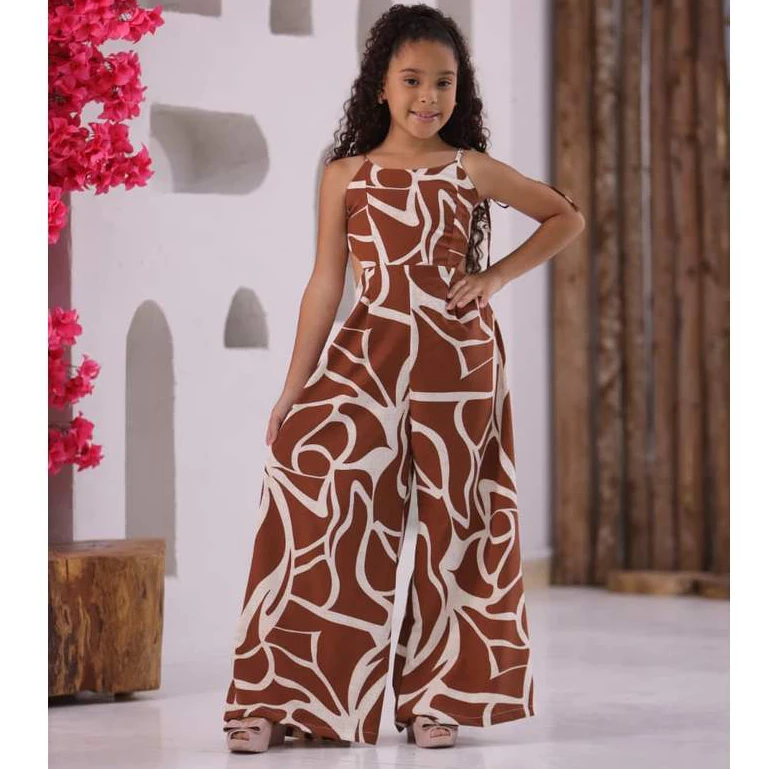 Macacão Infantil e Juvenil Feminino Pantalona Estampado Crepe Premium 10 ao 16 Anos - Imagem 2