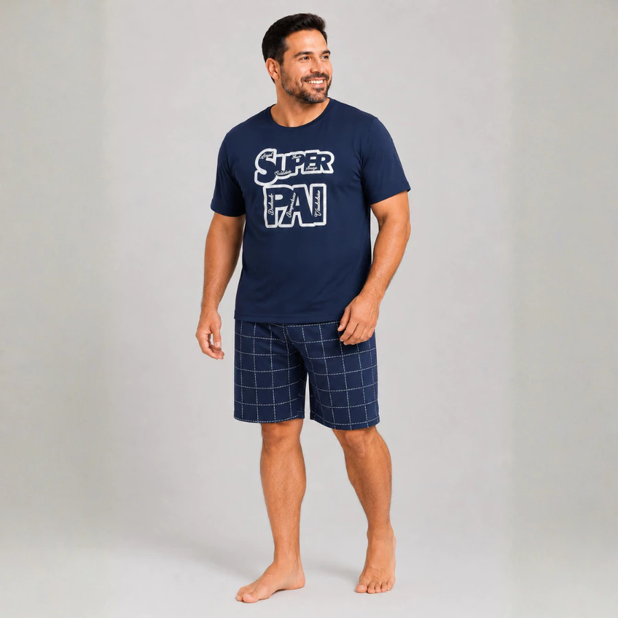 Pijama Masculino Premium Super Pai – Manga Curta com Short - Imagem 5