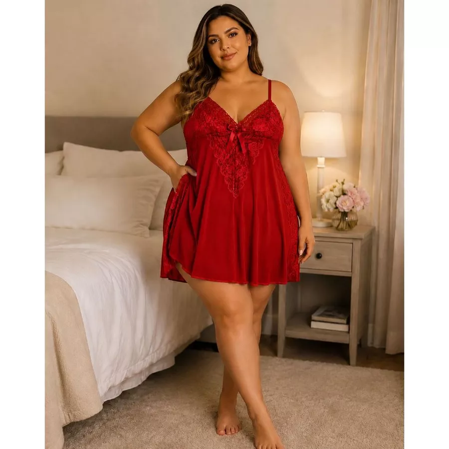 Camisola Plus Size Feminina com Renda – Alça Regulável e Sem Bojo
