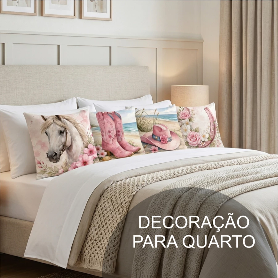 KIT COM 4 CAPAS DE ALMOFADA COWGIRL VINTAGE 45x45cm - Imagem 3