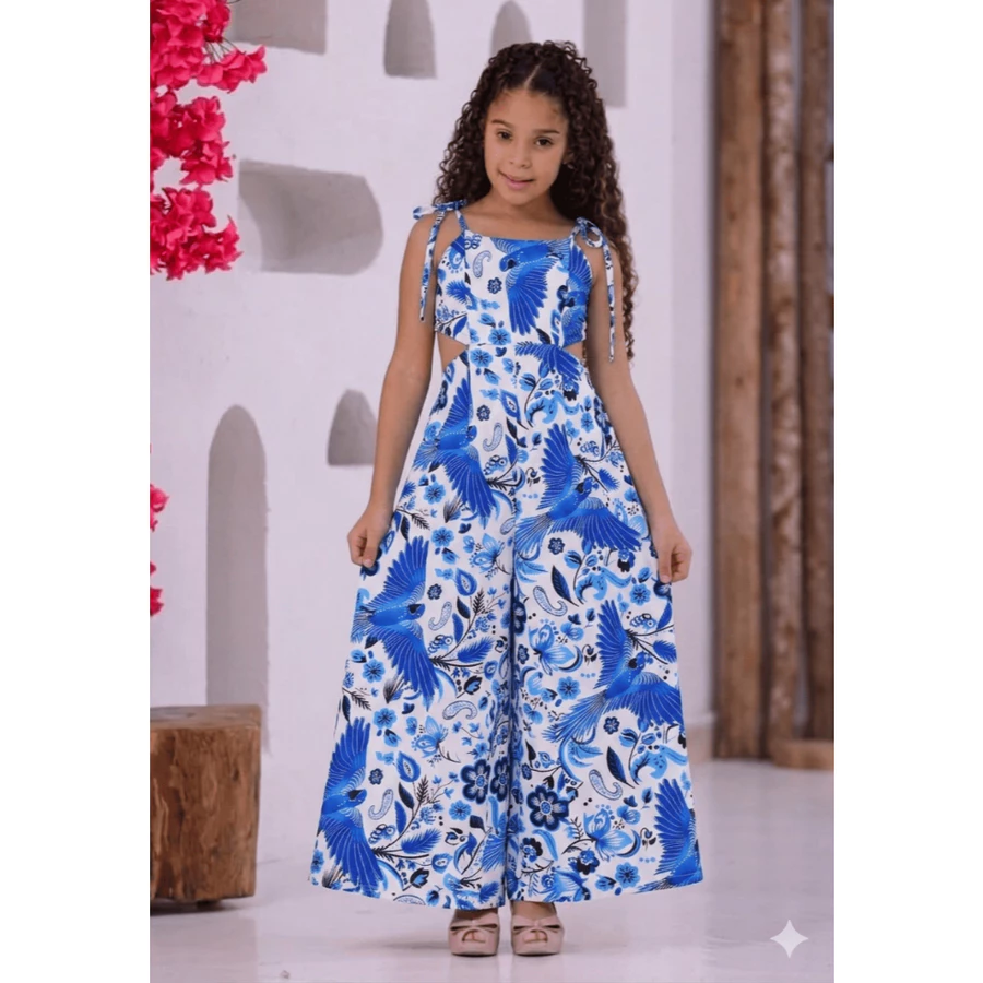 Macacão Infantil e Juvenil Feminino Pantalona Estampado Crepe Premium 10 ao 16 Anos - Imagem 4