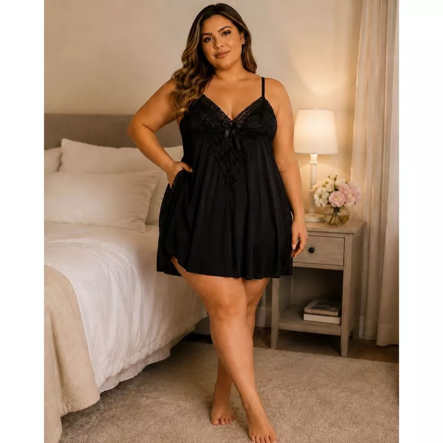 Camisola Plus Size Feminina com Renda – Alça Regulável e Sem Bojo - Imagem 4