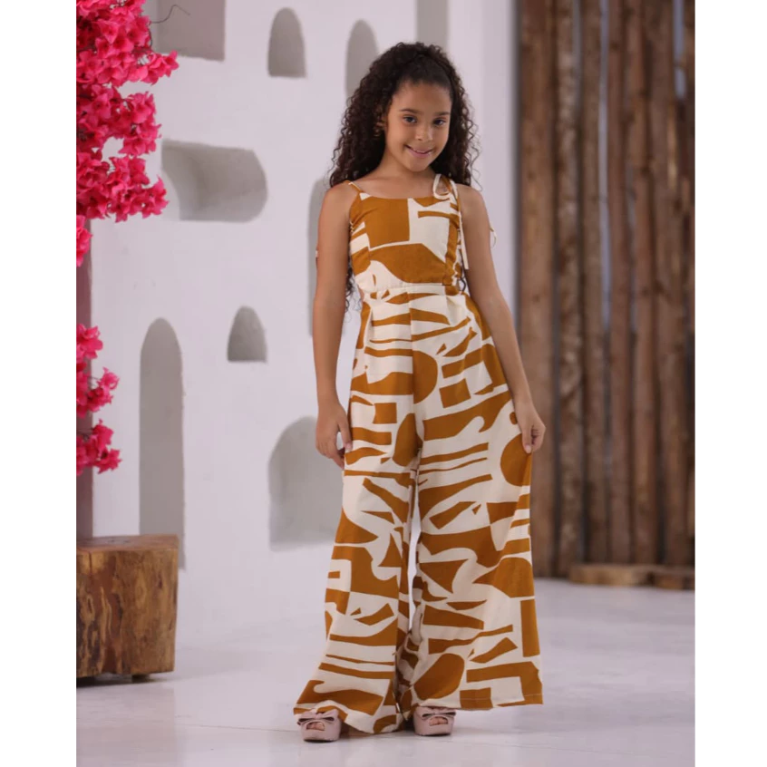 Macacão Infantil e Juvenil Feminino Pantalona Estampado Crepe Premium 10 ao 16 Anos - Imagem 5