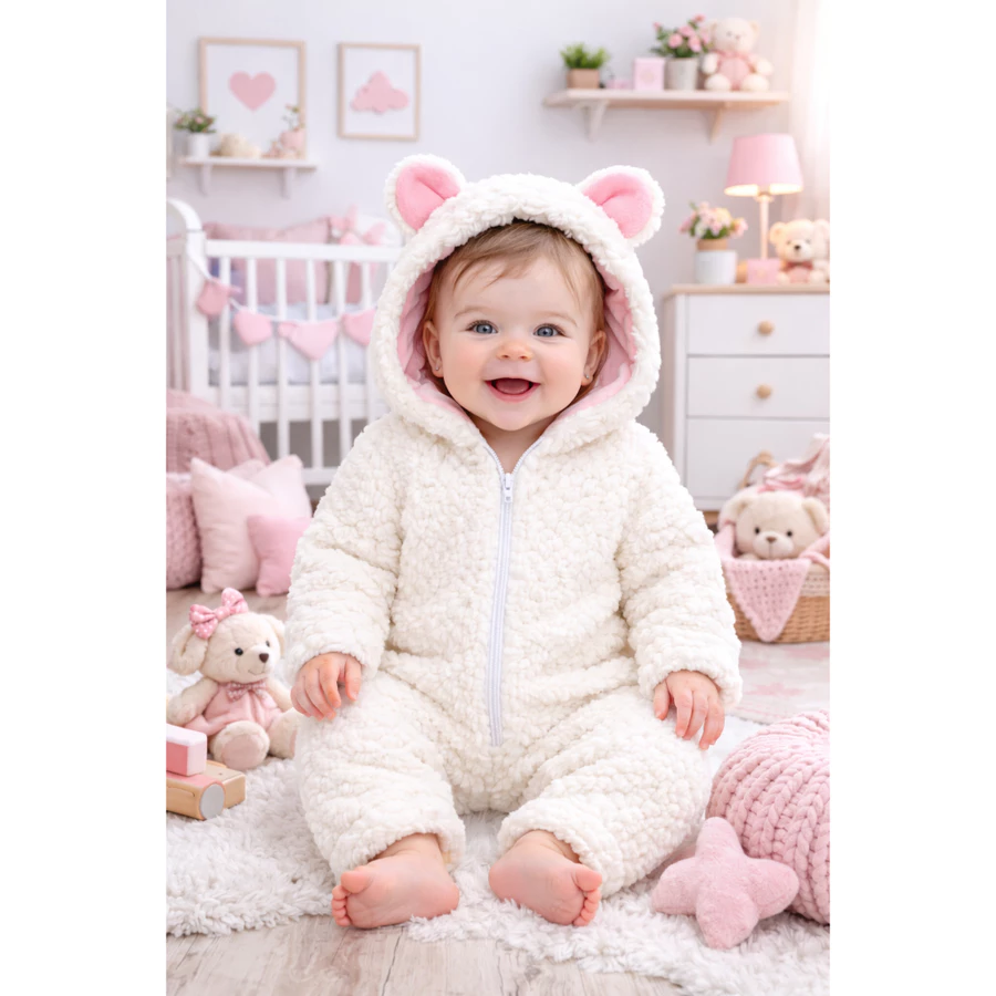 Macacão Bebê Ursinho Sherpa Pele de Carneiro Quentinho Soft Menino e Menina P ao G - Imagem 4