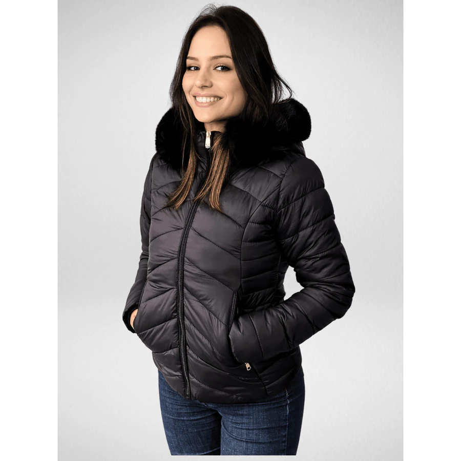 Jaqueta Puffer Feminina Peluciada com Capuz Removível – Bobojaco Forrado de Inverno - Imagem 2