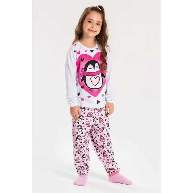 Pijama Infantil Coração Pinguim