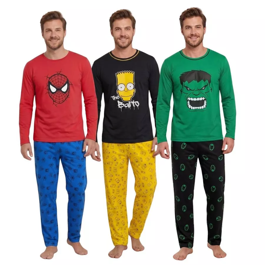 Pijama Masculino Adulto Personagem / Manga Longa / Roupa de Dormir /