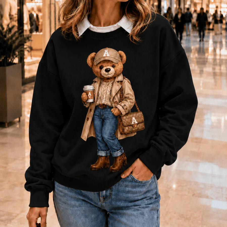 Moletom Feminino Estampado Urso com Bolsa - Imagem 3