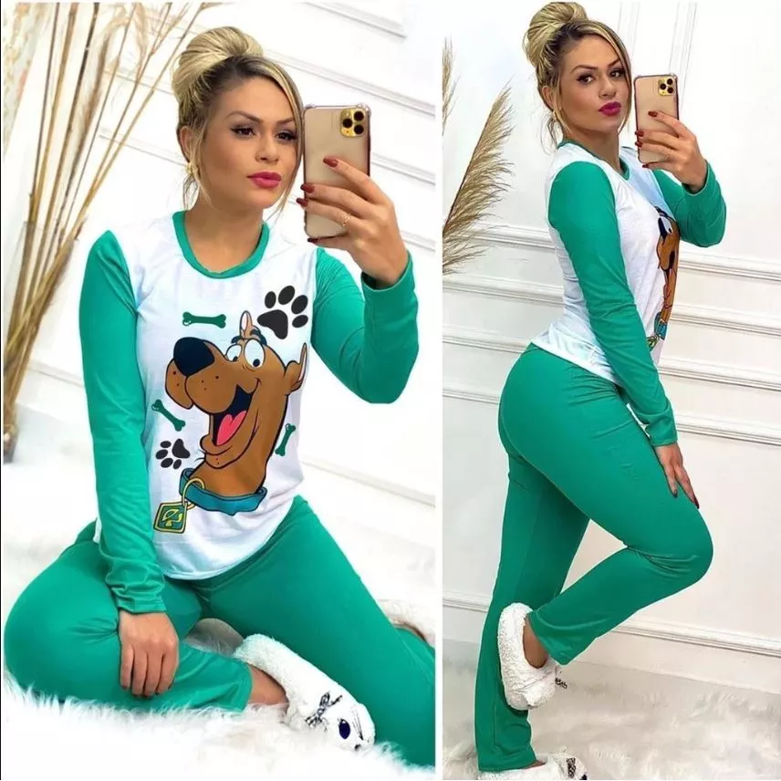 Pijama Feminino Manga Longa e Calça Luxo Inverno Personagens - Imagem 12