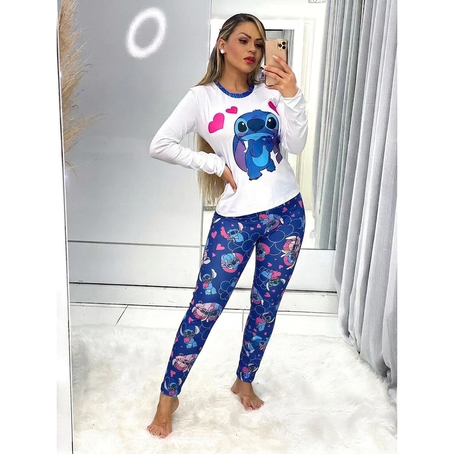 Pijama Feminino Manga Longa e Calça Luxo Inverno Personagens - Imagem 7