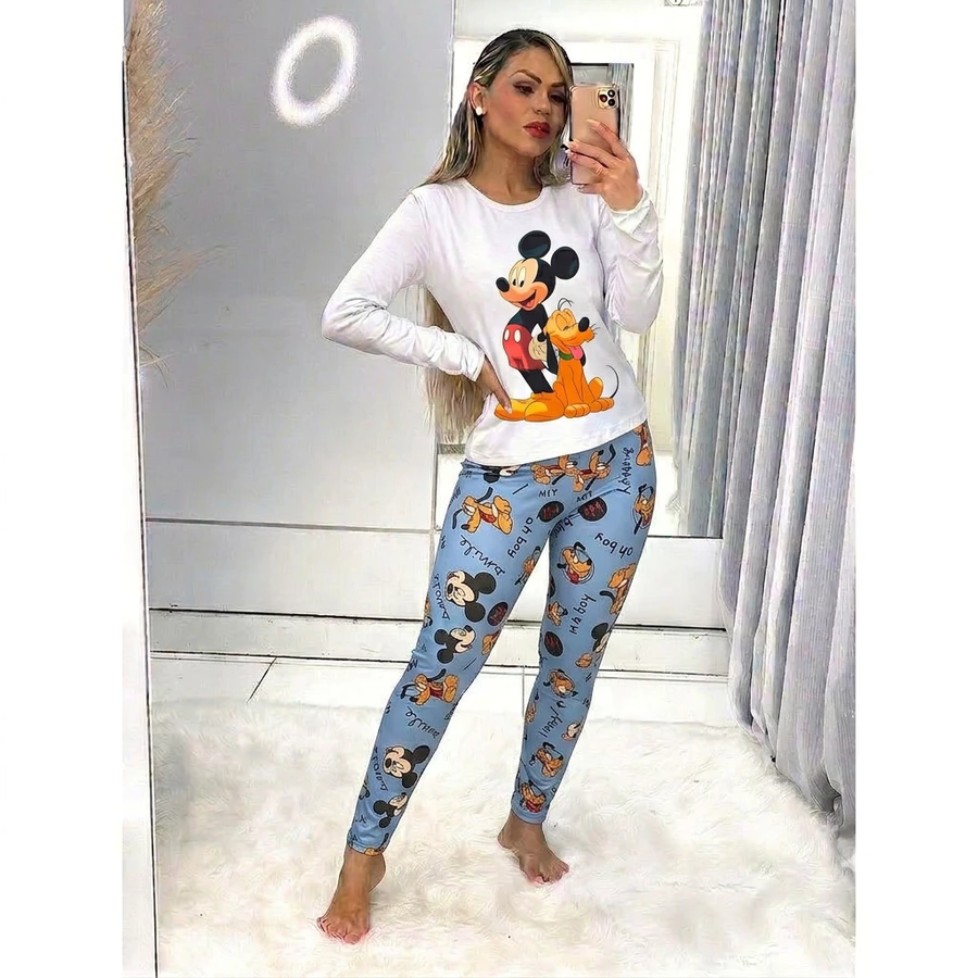 Pijama Feminino Manga Longa e Calça Luxo Inverno Personagens - Imagem 3