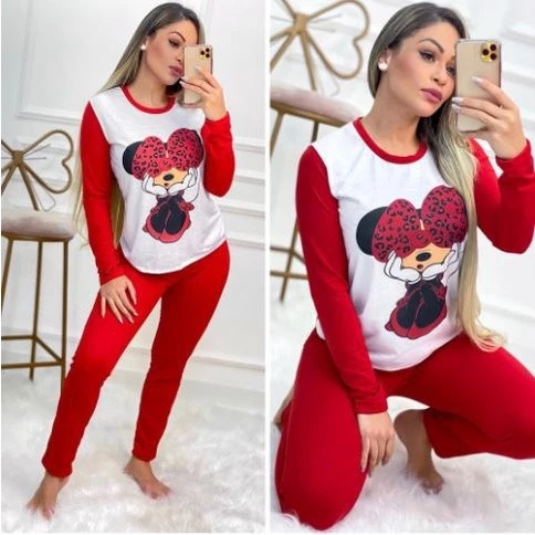Pijama Feminino Manga Longa e Calça Luxo Inverno Personagens - Imagem 10