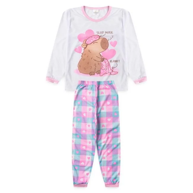Pijama Menina Capivara Coração Branco