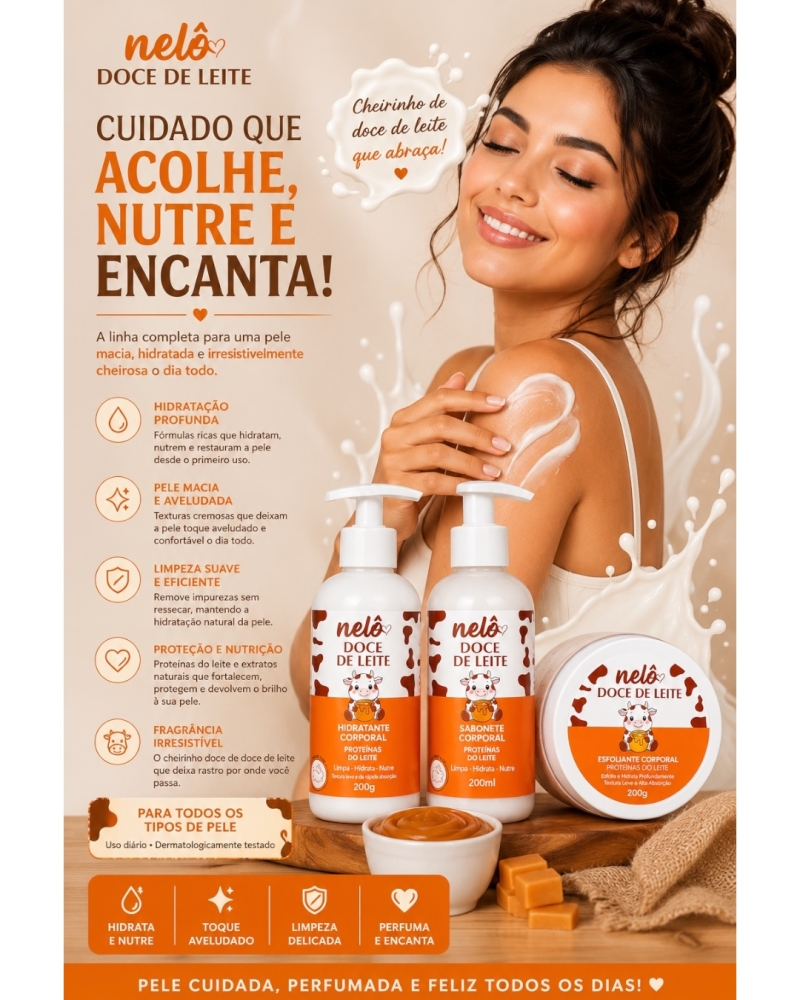 [KIT 3UND] Esfoliante + Sabonete + Hidratante Corporal Doce de Leite - Nelô