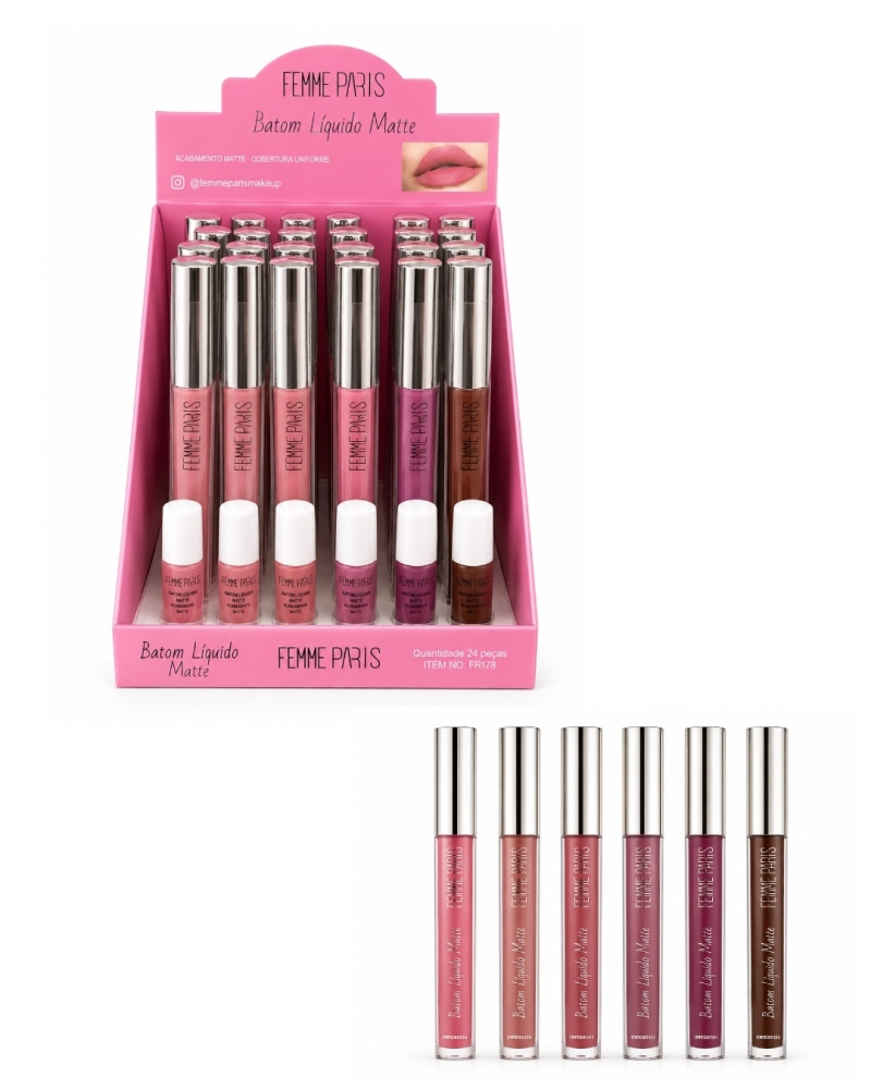 Batom Líquido Matte Femme Paris FR178 – Alta Cobertura e Longa Duração