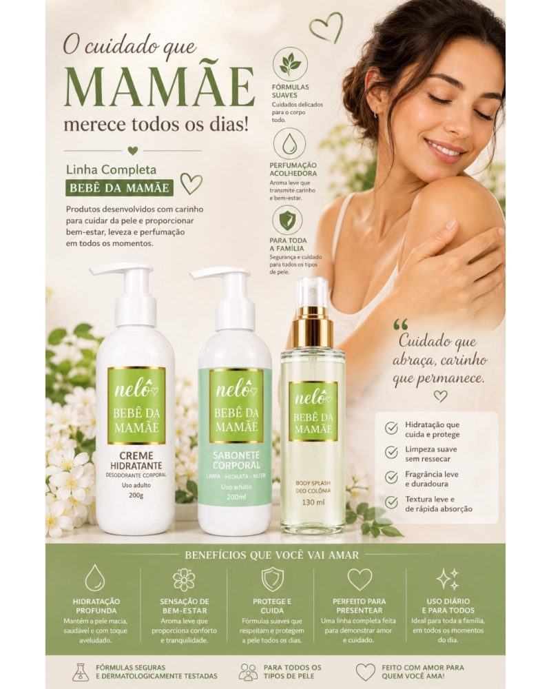Kit Bebê da Mamãe Nelô – Hidratante Corporal 200g + Sabonete Corporal 200g + Body Splash 130ml - Imagem 2