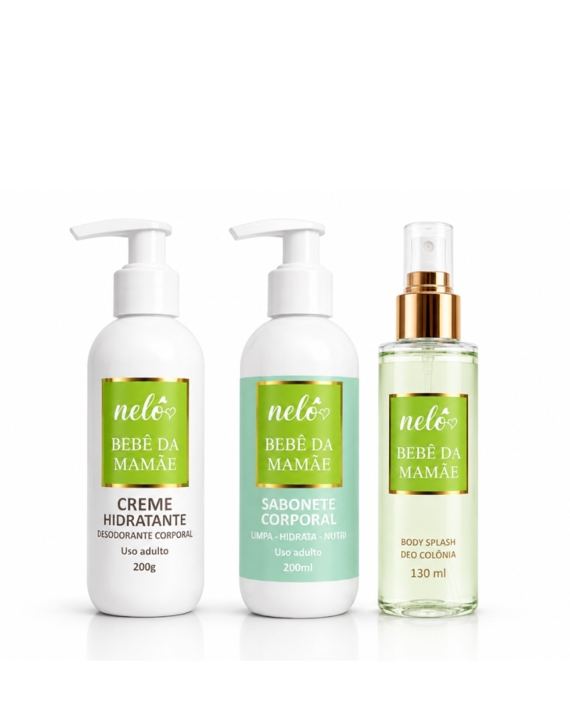 [KIT 3UND] Hidratante corporal Bebê da Mamãe 200g + Sabonete Corporal 200g + Body Splash 130ml - Nelô
