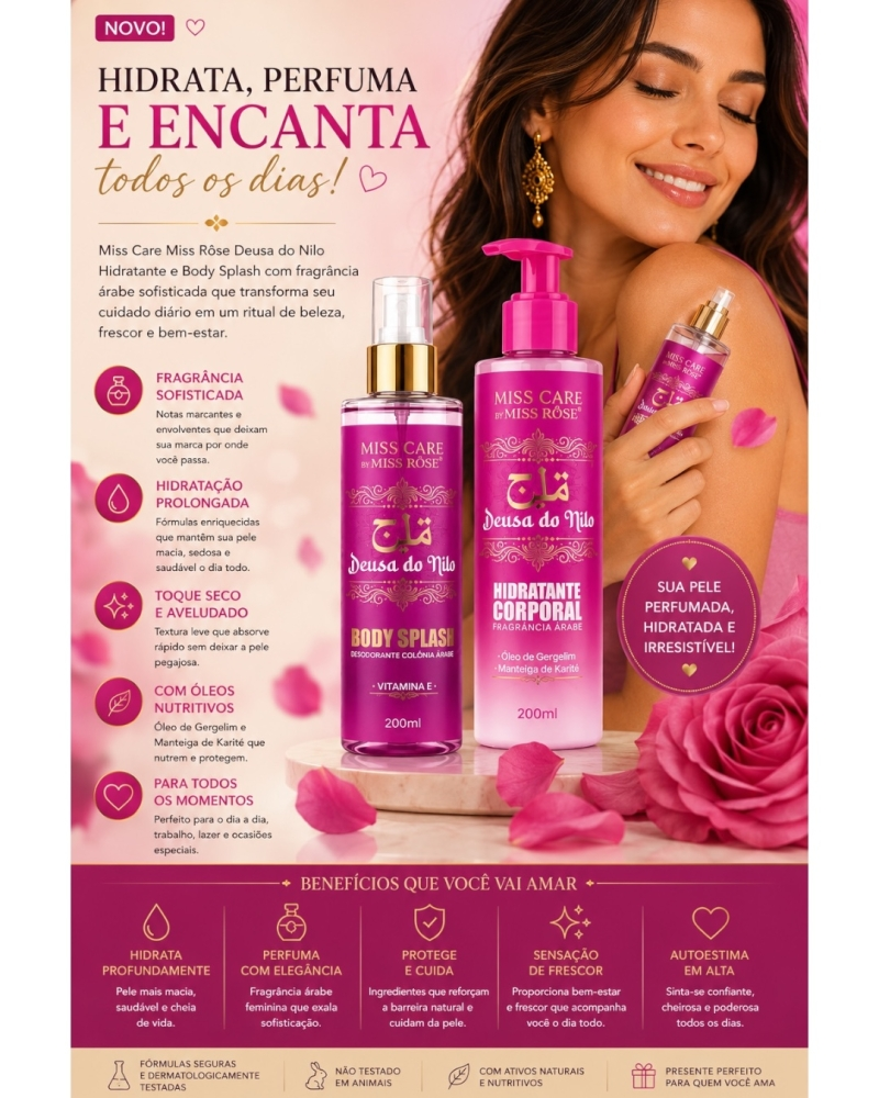 Kit Deusa do Nilo Miss Rôse – Body Splash 200ml + Hidratante Corporal 200ml - Imagem 2