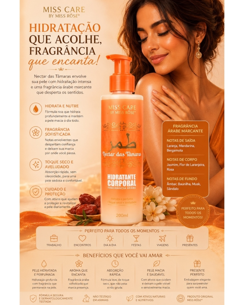 Hidratante Corporal Néctar das Tâmaras Miss Rôse 200ml – Hidratação Intensa e Fragrância Sofisticada - Imagem 2