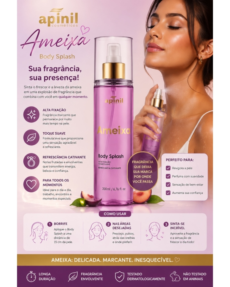 Body Splash Ameixa Apinil 200ml – Fragrância Marcante e Refrescante - Imagem 2