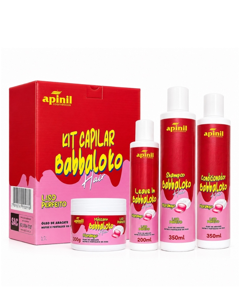 Kit Capilar Babbaloko Hair Liso Perfeito Morango 4 Itens – Apinil