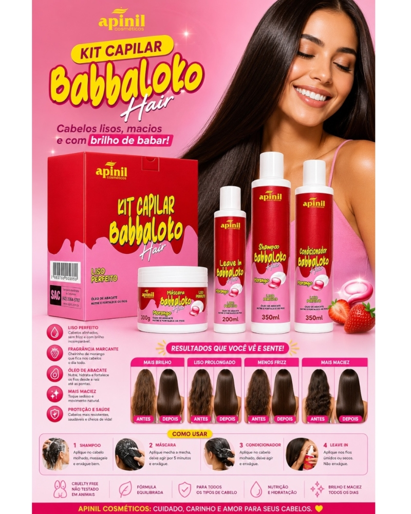 Kit Capilar Babbaloko Hair Liso Perfeito Morango 4 Itens – Apinil - Imagem 2