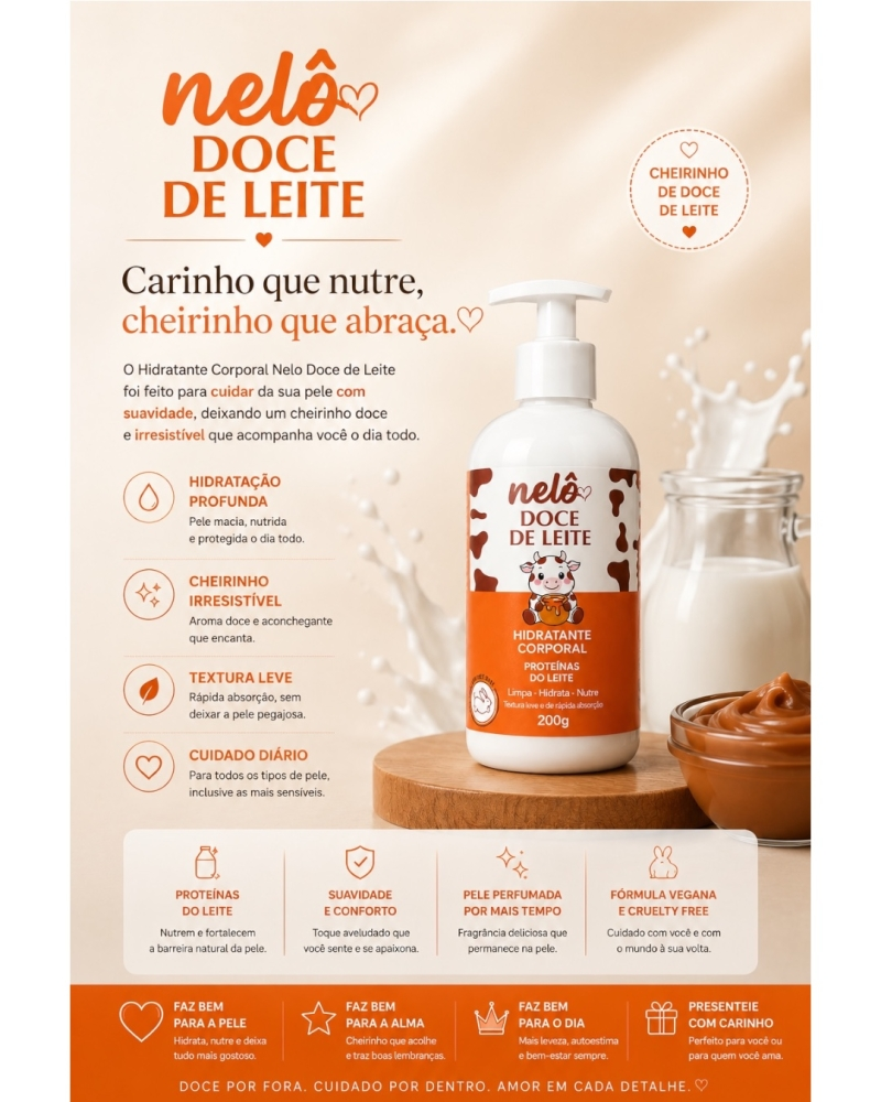 Hidratante Corporal Nelô Doce de Leite 200g – Hidratação e Maciez para a Pele - Imagem 2