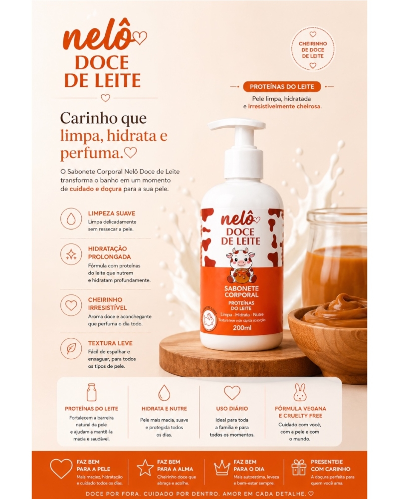 Sabonete Corporal Nelô Doce de Leite 200g – Limpeza Suave e Pele Perfumada - Imagem 2