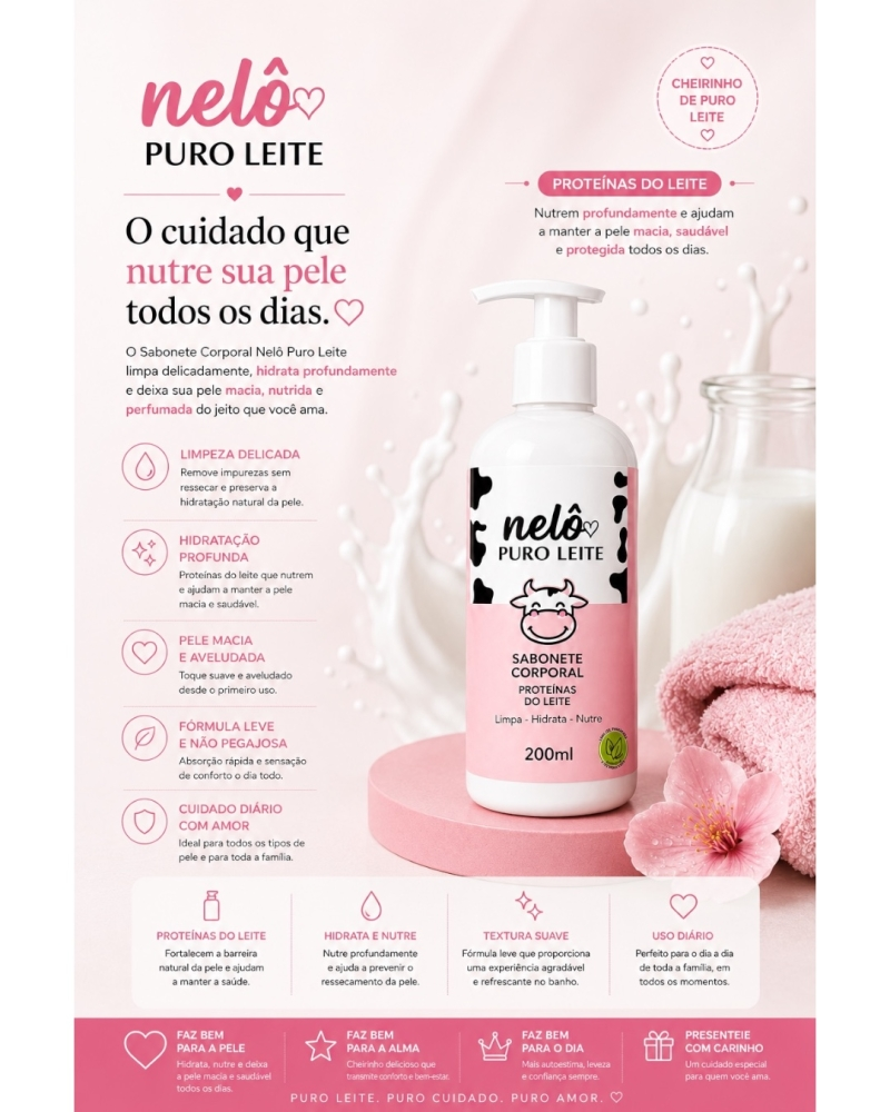 Sabonete Corporal Nelô Puro Leite 200g – Limpeza Suave e Pele Macia - Imagem 2