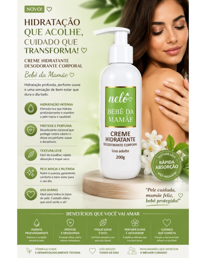 Creme Hidratante Nelô Bebê da Mamãe 200ml – Hidratação Intensa e Pele Perfumada - Imagem 2