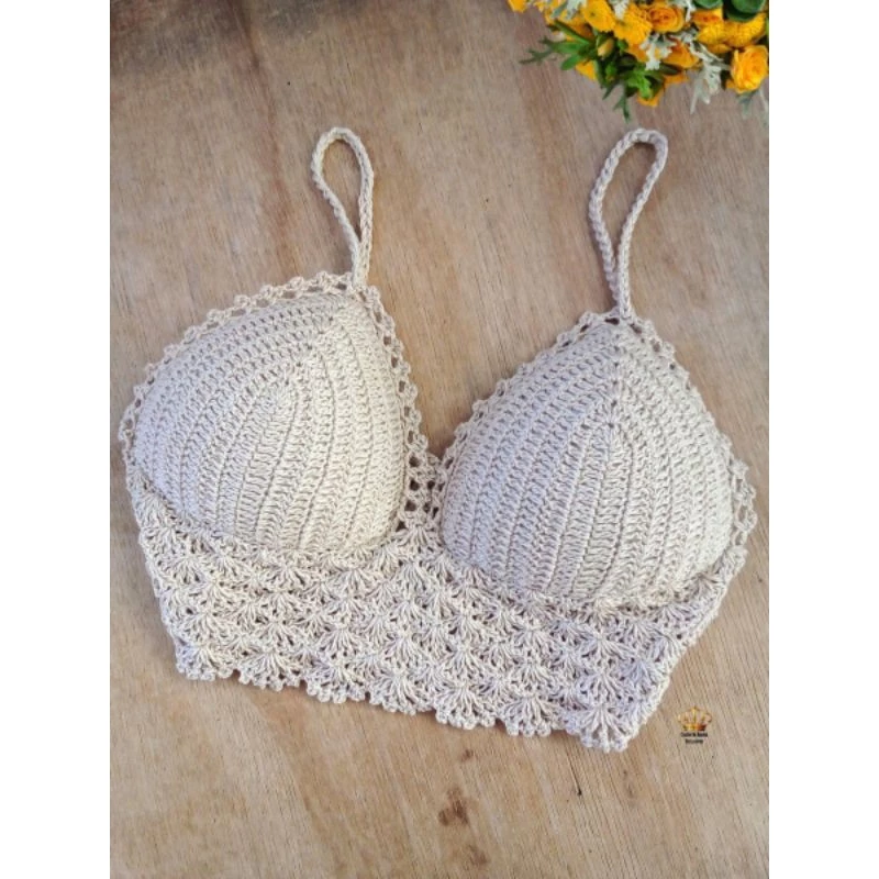 Top cropped crochê c/ bojo feito à mão - Imagem 4
