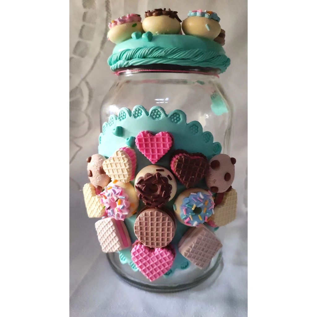 Pote Turquesa de Biscoitos Decorado em Biscuit Cantinho do Café