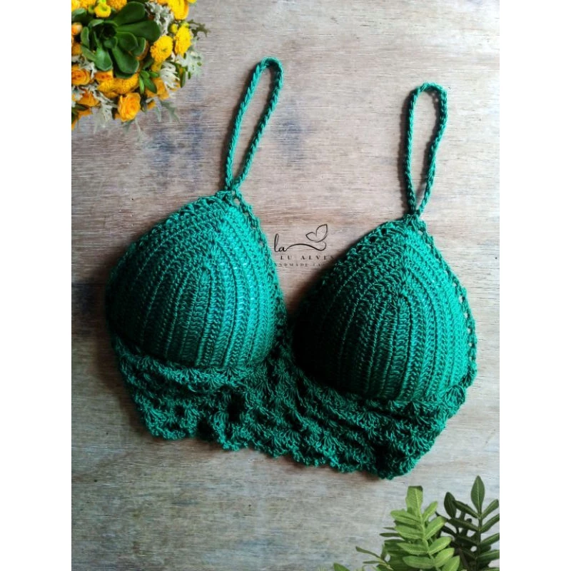 Top cropped crochê c/ bojo feito à mão - Imagem 11