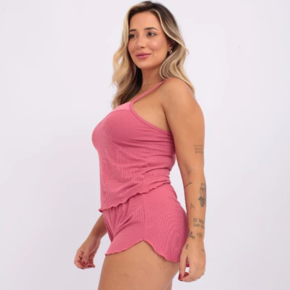 Baby Doll Feminino Canelado com Renda – Short Doll para Dormir - Imagem 2