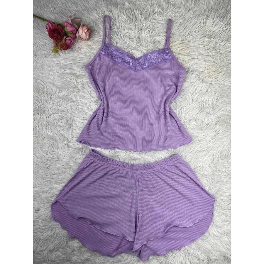 Baby Doll Feminino Canelado com Renda – Short Doll para Dormir - Imagem 4