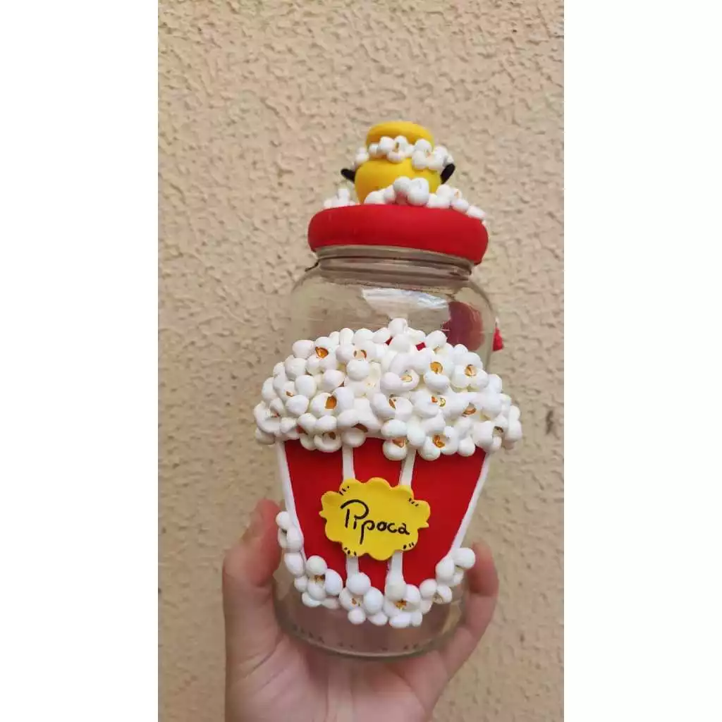 Pote Panelinha de Pipoca Decorado em Biscuit